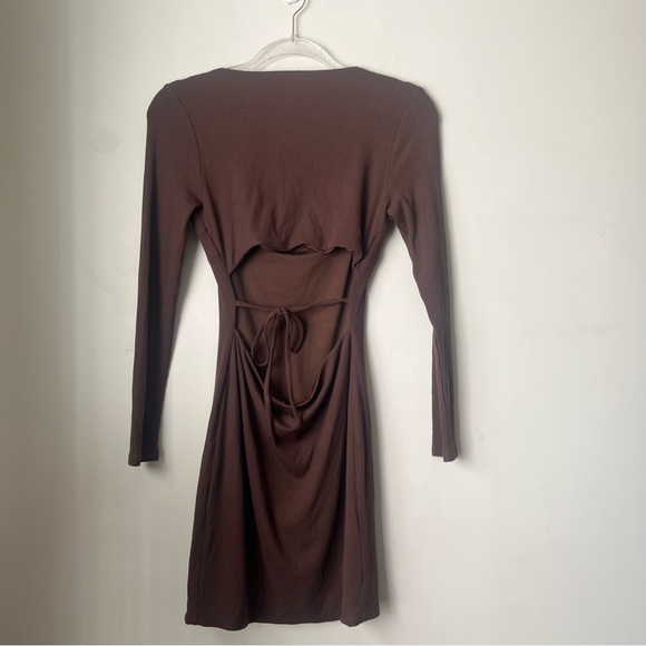 Princess Polly Nolan Brown Longsleeve Open Back Dress 6 - Picture 8 of 9